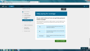 Help Paying for Coverage screen on healthcare.gov