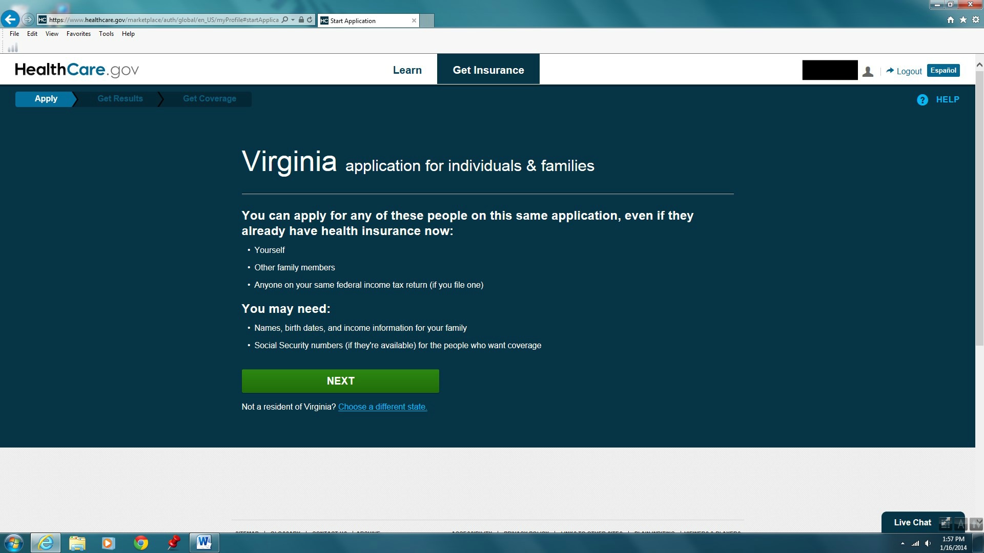 Page for Virginia residents