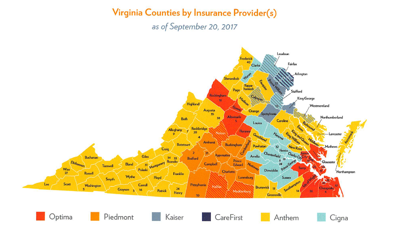 2018 Virginia Health Insurance Carriers by County
